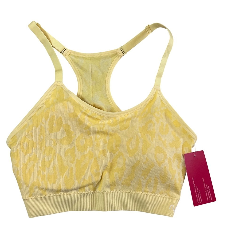 Ryka Sports Bra Women‎ medium Yellow New Leopard Print Racerback